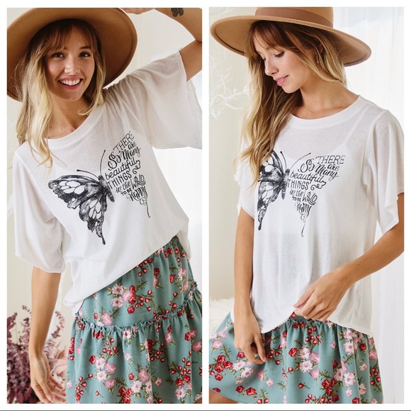 Fabulous Butterfly Graphic Slub Top - Picture 2 of 5